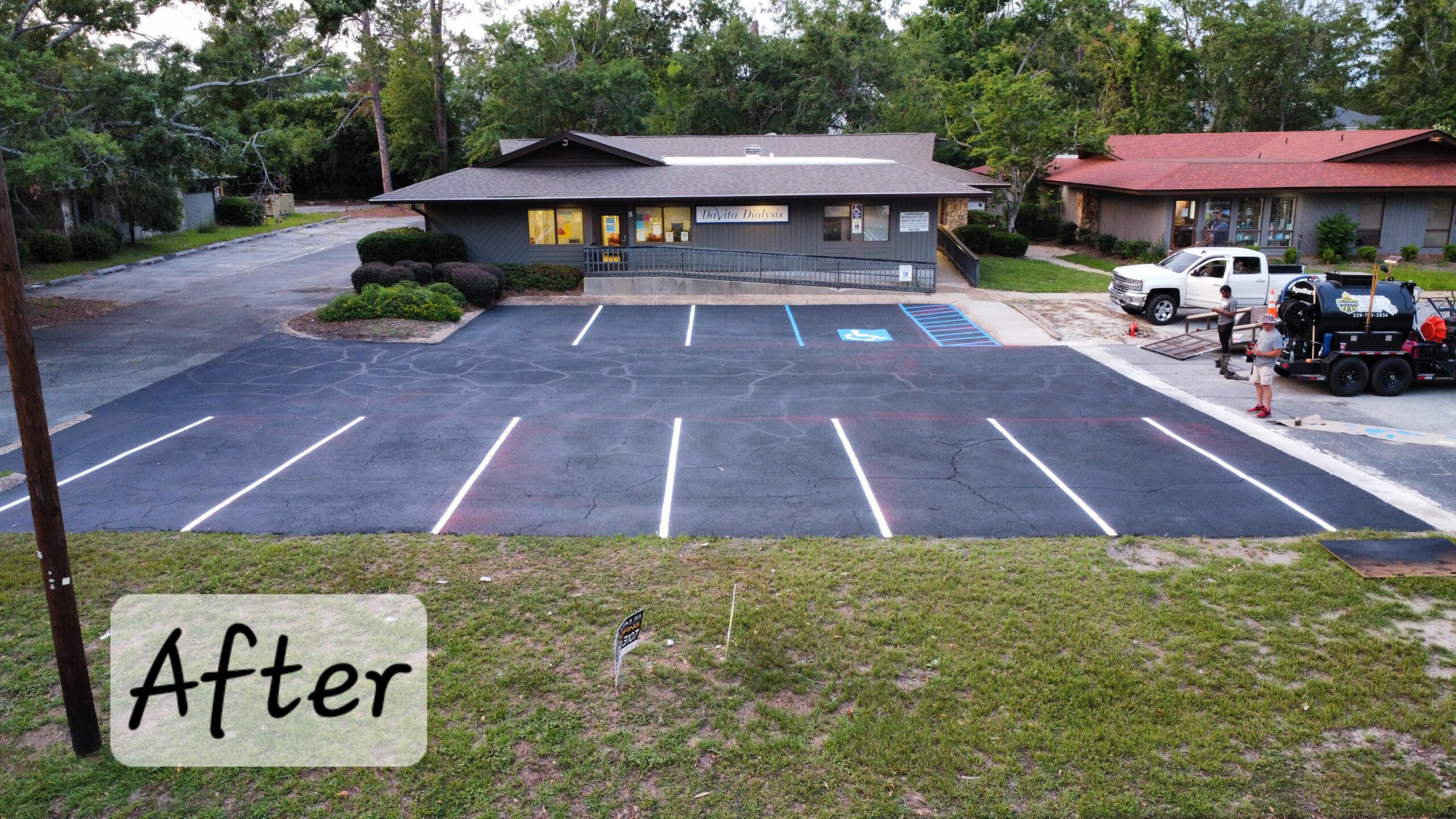 Fresh crisp white parking lot striping