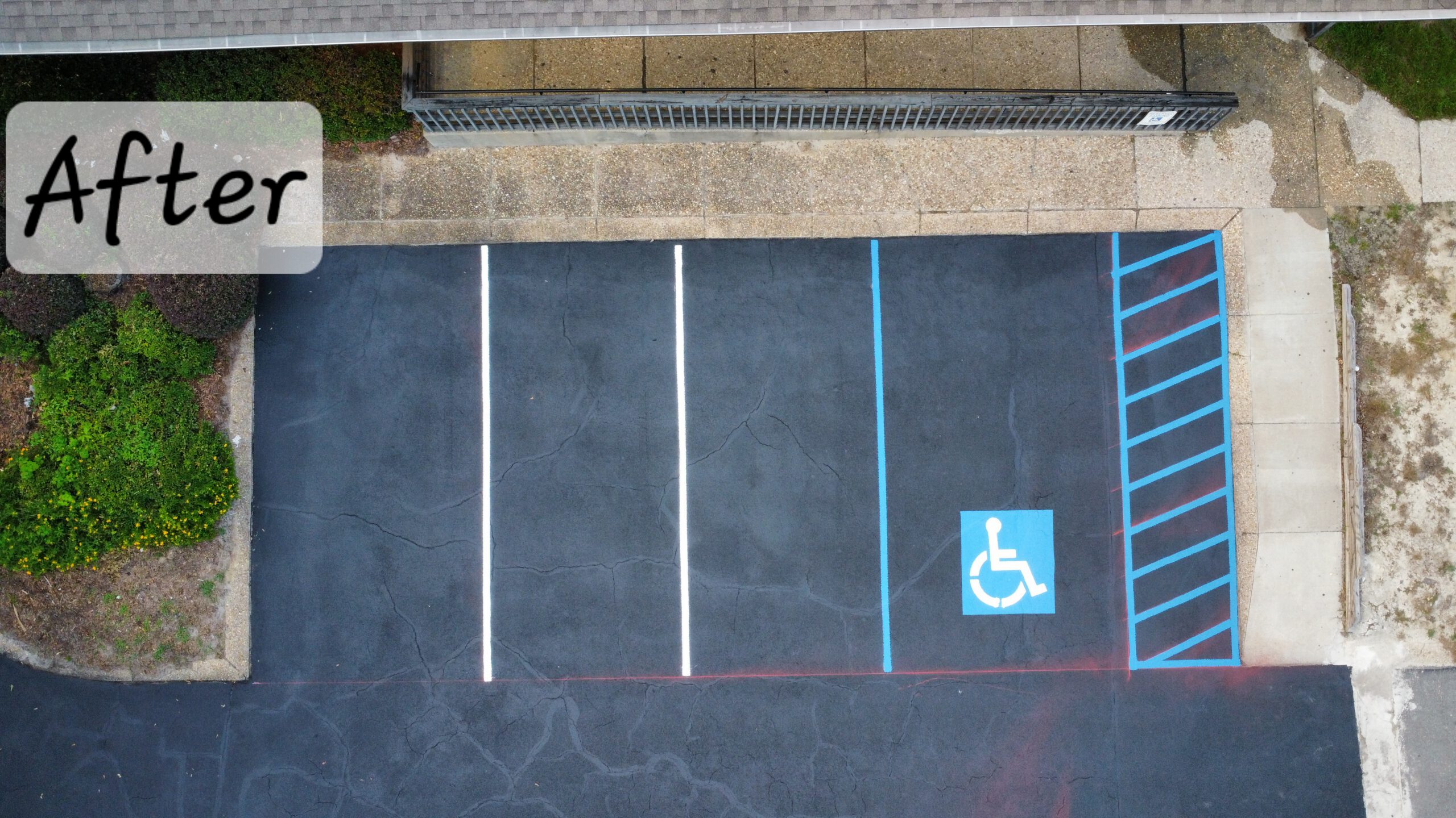 Drone view of sealed parking lot