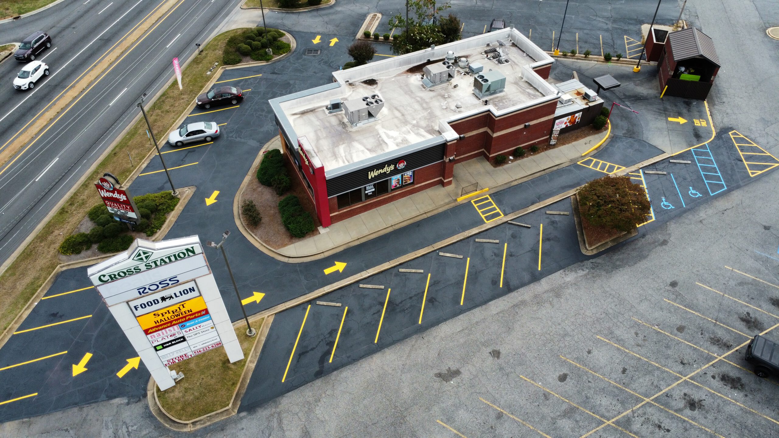 Freshly striped commercial parking lot in South Georgia