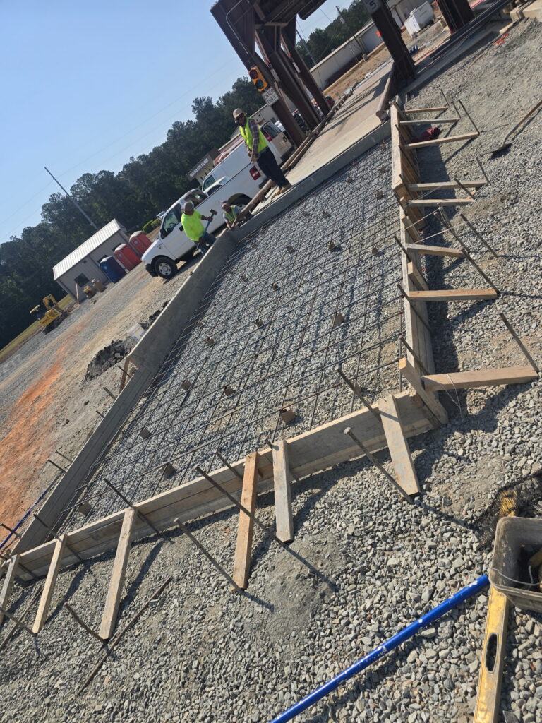 Commercial concrete slab formed with a full rebar mat set and ready to pour